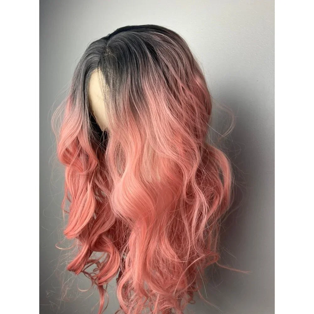 Black Root Peach Pink Wig